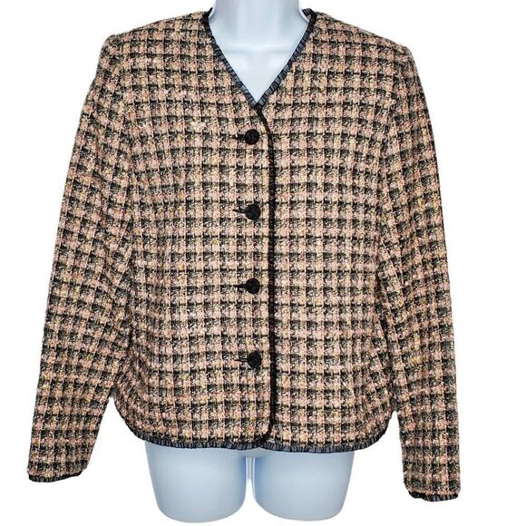 Koret Jacket Blazer Sz 6P Boucle Pink Gray Black Yellow Textured Tweed - Picture 1 of 6